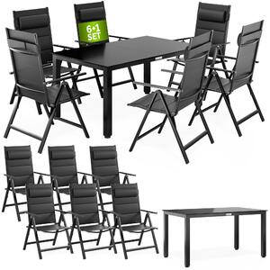 Set di mobili da giardino CASARIA®: tavolo da giardino e 6 sedie pieghevoli in alluminio, cuscini inclusi, schienale regolabile in 8 posizioni, resistente alle intemperie, set da terrazza, colore antracite, 150x90 cm