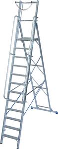 Scala a pioli STABILO con ampia piattaforma, barra di sicurezza e catena, 12 pioli, 127563