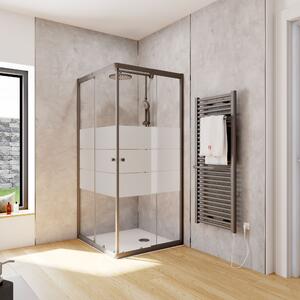 Cabina doccia Schulte Corner con ingresso angolare e ante scorrevoli, installazione su piatto doccia o piastrelle, vetro di sicurezza temperato da 4 mm, altezza: 180 cm, 90 x 80 cm, colore del profilo: nero opaco, tipo di vetro: Dekor Depoli light