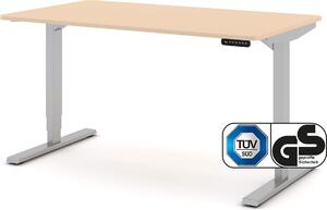 Scrivania ASSMANN regolabile elettricamente in altezza Y-Line Curved Sand in alluminio bianco, 140x80cm, funzione memoria, funzione motore a 2 ripiegamenti
