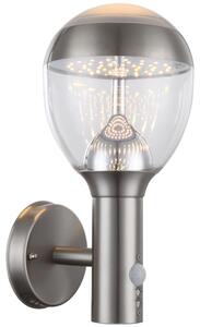 Lampada da parete a LED, acciaio inox, rilevatore di movimento, H 31,7 cm