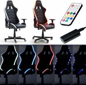 Poltrona da gioco McRACING LED, poltrona da ufficio Racer, bianco e nero