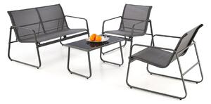 Set da giardino Conor panchina due posti + 2 poltrone + tavolino in grigio scuro