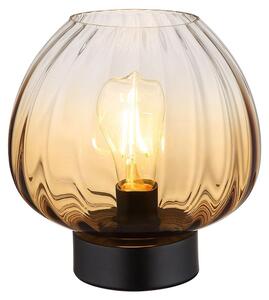 Lampada da tavolo a LED, interruttore, nera, vetro color ambra, H 23,5 cm