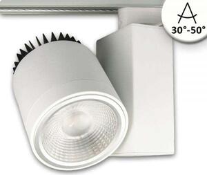 Faretto a binario trifase focalizzabile, 30W, 30°-50°, bianco opaco, 4000K, dimmerabile