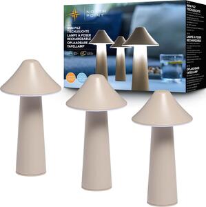 Lampada da tavolo LED moderna Northpoint a forma di fungo, set da 3 pezzi, per interni ed esterni, intensità regolabile in continuo, ricarica USB, cambio colore CCT, colore tenda: taupe