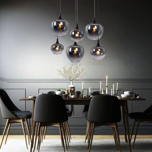 Lampada a sospensione, 6 lampadine, vetro, fumo, nero, L 86 cm