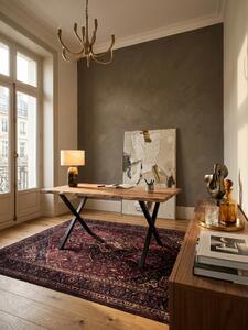Scrivania 180x90x76 cm in legno massello di acacia / metallo, scrivania per computer con bordi naturali, scrivania da ufficio per l'home office in legno massello con gambe a X in nero, tavolo in legno per laptop, tavolo da studio