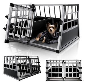 Juskys box da trasporto per cani in alluminio L-X - 89x70x51 cm - Box per cani da auto robusto e facile da pulire - Porta a rete con serratura - Box da viaggio in alluminio per cani