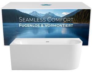 Calmwaters vasca da bagno a parete 160x75 cm set completo Seamless Comfort, design senza giunture, preassemblata con getto e scarico a scomparsa, versione destra, EU, acrilico, 02SL6223