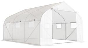 Outsunny Serra per Orto a Tunnel con 6 Finestre e Porta Avvolgibile, Serra da Giardino a Tunnel in PE con Tubi in Metallo, per Piante e Frutto, 4.5x3m, Bianco
