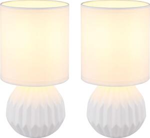 Set di 2 lampade da tavolo, Vetroceramica, tessuto, bianco, H 23 cm