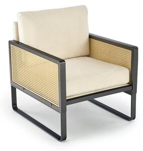 Poltrona Ilario in velluto/rattan - H77 cm