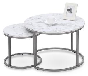 Set di 2 Tavolini da caffè Paola effetto marmo/argento