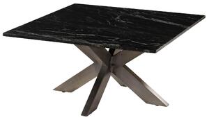 MASSIVMOEBEL24 | Tavolino da salotto in marmo nero - gambe incrociate in ferro colore ottone antico 137x137 BARCELONA #406