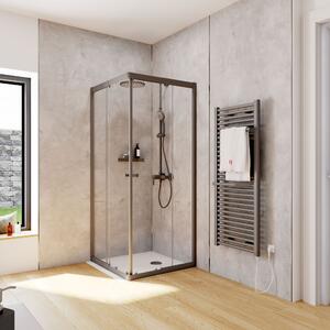 Cabina doccia Schulte Corner con ingresso angolare e porte scorrevoli, installazione su piatto doccia o piastrelle, vetro di sicurezza temperato da 4 mm, altezza: 180 cm, 80 x 75 cm, colore del profilo: nero opaco, tipo di vetro: trasparente chiaro