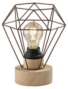 Lampada da tavolo LED RGB, legno, paralume a griglia color ruggine, H 22,5 cm