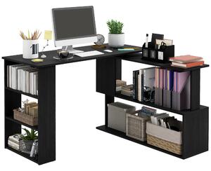 HOMCOM Scrivania Angolare con Piano Girevole a 360° e 5 Ripiani, 120x110x74.5 cm, Nero | Aosom Italy