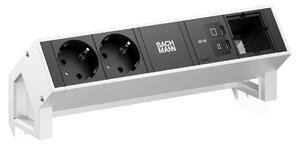 Scrivania BACHMANN DESK2, 2 prese CEE7/3, 1 porta USB-C con ricarica da 45W, 1 cavo di alimentazione CM, lunghezza 0,2 metri, acciaio inossidabile