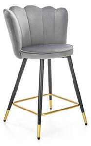 Sgabello da bar H-106 in velluto grigio