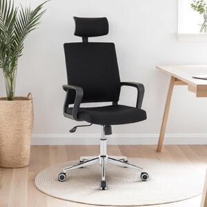 Sedia girevole da ufficio modello Herry, nera, con poggiatesta e braccioli. Sedia da ufficio ergonomica con meccanismo di seduta regolabile, altezza regolabile e funzione di inclinazione