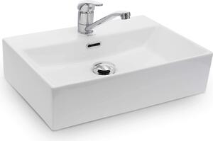 VILSTEIN Lavabo in Vetroceramica - Lavabo da appoggio per il bagno - Lavabo sospeso in Vetroceramica - Angolare - 51cm x 36cm x 13cm - Bianco