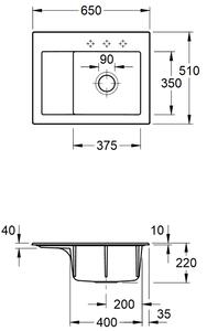 Lavello Villeroy&Boch, lavello Subway 45 Compact Steam 650x510mm, larghezza base 45cm