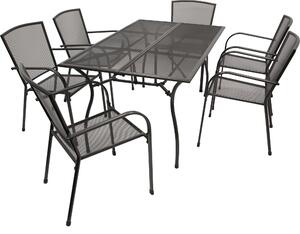 Set da giardino DEGAMO CLASSIC, 7 pezzi, in lamiera stirata antracite (6 poltrone impilabili + 1 tavolo 90x150 cm)