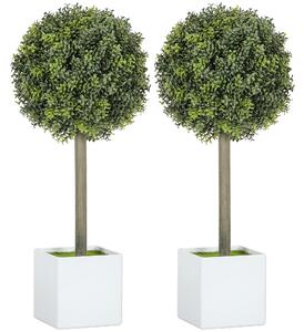 HOMCOM Set di 2 Palle di Bosso Artificiale 45cm Pianta Finta in Vaso, Piante Artificiali in Plastica | Aosom Italy