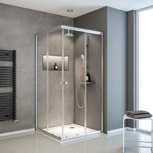 Schulte Sunny cabina doccia angolare con porte scorrevoli, variabile da 75 a 90 cm, 180 cm, montaggio su piatto doccia o piastrelle, colore profilo argento, vetro di sicurezza 4 mm (ESG) chiaro