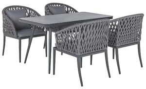 BELIANI Set da pranzo da giardino 4 posti Tavolo da esterno in metallo grigio alluminio finitura opaca 4 Sedie Cuscini Moderno