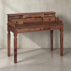 Scrivania in legno massello di sheesham, secrétaire 115 x 100 x 60 cm con 3 cassetti, consolle in stile rustico