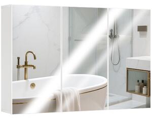 HOMCOM Mobiletto con Specchio da Bagno, Mobiletto da Bagno con 3 Porte Specchiate, Montaggio a Parete, 90 x 15,5 x 60 cm, Truciolato, Bianco | Aosom Italy