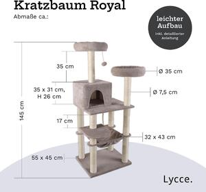 Albero per gatti Lycce Kratzbaum, grande e multistrato, completo di 10 pilastri per graffiare completamente rivestiti in sisal, una cuccia, un'amaca, 4 piattaforme, una pallina di peluche, molto stabile, salvaspazio, colore: grigio