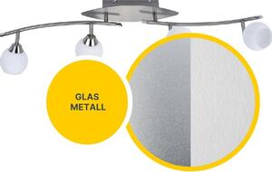 Plafone LED D123 | 4 faretti LED orientabili | nichel opaco | vetro bianco rigato | bianco caldo 3000K | MeLiTec