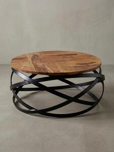Tavolino industriale con piano in legno massiccio e struttura in metallo, per un soggiorno moderno, completamente assemblato. 60x60x30 cm | Kadima Design