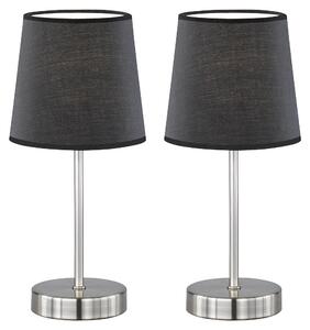 Set di 2 lampade da tavolo, tessuto nero, finitura nichel opaco, altezza 32 cm