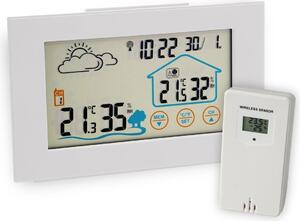 Stazione meteo radio digitale Fackelmann con barometro Tecno, stazione meteo radio senza fili, visualizzazione della temperatura interna ed esterna, previsioni meteo, display a colori con touchscreen (colore: bianco)