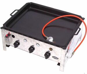 55510 + Padella 504 GRIGLIA A GAS IN ACCIAIO INOX 10 kW a 3 fuochi SET GRIGLIA A GAS GRIGLIA BBQ Carrello per barbecue Padella SET 3