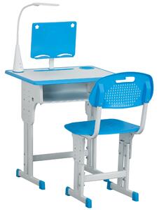 HOMCOM Banco Scuola con Sedia per Bambini 6-12 Anni Altezza Regolabile, Lampada LED, Leggio e Portapenne, Acciaio e MDF, Blu|Aosom