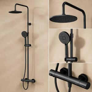 Sistema doccia AM.PM con termostato, doccia a pioggia Ø 25 cm, miscelatore termostatico per doccia, set completo con colonna doccia, tecnologia Air-in, colore nero, modello F078Y422