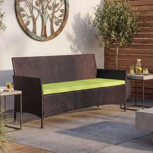 Panchina da giardino in polyrattan a 3 posti Hamar, panchina ~ marrone screziato, cuscini verdi
