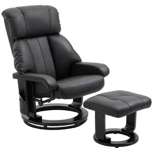 HOMCOM Poltrona Massaggiante con Pouf Poggiapiedi e Telecomando, Reclinabile, Poltrona Relax Imbottita in Similpelle, Nero|Aosom