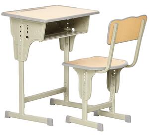 HOMCOM Banco Scuola con Sedia per Bambini 6-12 Anni Altezza Regolabile, Vano Contenitore e Portapenne, Acciaio e MDF, Color Legno|Aosom