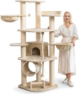HAPPYPET Tiragraffi per gatti grande 181 cm di altezza - Albero per gatti ad arrampicata stabile, tronchi spessi con 11 cm, crema