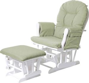 Poltrona relax MCW-C76, poltrona a dondolo con poggiapiedi ~ Tessuto, verde chiaro, struttura bianca