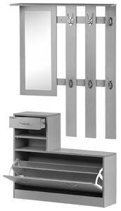 Homcom Mobile da Ingresso Appendiabiti con Scarpiera e Specchio, Mensole e Cassetto, 90x22x116cm Grigio Cemento|Aosom
