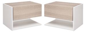 HOMCOM Set di 2 Comodini Sospesi a Parete con Cassetto e Mensola, Arredamento Moderno Camera da Letto, Bianco e Rovere|Aosom