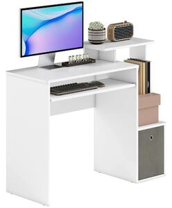 HOMCOM Scrivania Moderna per PC con Mensola Porta Tastiera, Ripiano e Cassetto in Tessuto, in Legno, 100x40x86.6cm, Bianco|Aosom