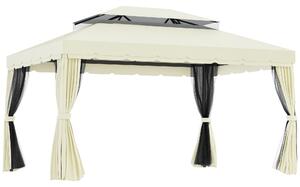 Outsunny Gazebo da Giardino 4x3m con Doppio Tettuccio, Tende e Zanzariere, Struttura in Alluminio, Beige|Aosom